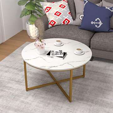 mecor Round Coffee Table, Modern Center Table with Faux Marble Surface top & Gold Metal Legs, Sofa Table for Living Room, Home Office - Marble/Gold