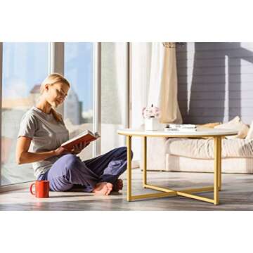 mecor Round Coffee Table, Modern Center Table with Faux Marble Surface top & Gold Metal Legs, Sofa Table for Living Room, Home Office - Marble/Gold