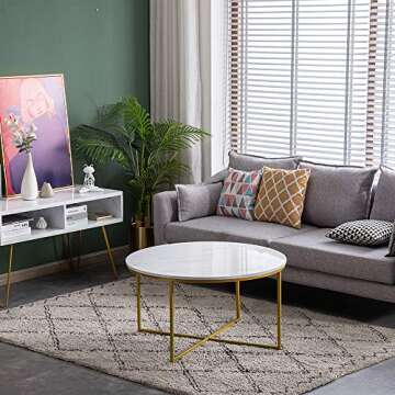 mecor Round Coffee Table, Modern Center Table with Faux Marble Surface top & Gold Metal Legs, Sofa Table for Living Room, Home Office - Marble/Gold