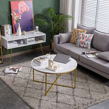 mecor Round Coffee Table, Modern Center Table with Faux Marble Surface top & Gold Metal Legs, Sofa Table for Living Room, Home Office - Marble/Gold