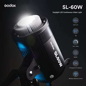 Godox SL-60W SL60W CRI95+Qa>90 5600±300K Bowens Mount LED Video Light,433MHz Grouping System,Wirele...