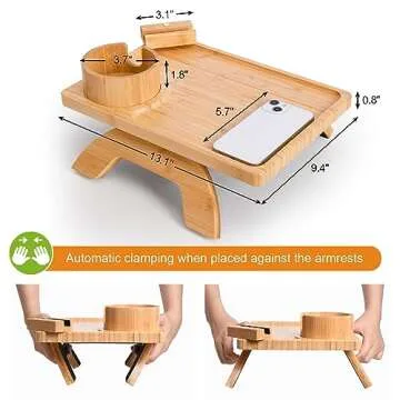 HULISEN Couch Cup Holder - Stylish Sofa Arm Tray with 360° Rotating Holder for Snacks and Drinks