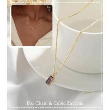 FUNEIA Diamond Necklaces for Women 14K Gold Plated Emerald Birthstone Necklace for Women Mothers Dainty Gold Necklace Blue Green Cubic Zirconia Pendant Necklace Birthday Gifts for Women Jewelry