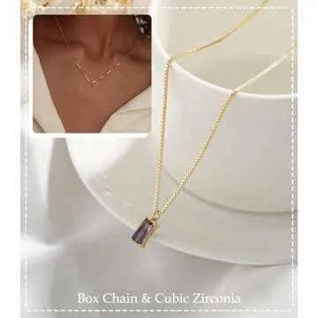 FUNEIA Diamond Necklaces for Women 14K Gold Plated Emerald Birthstone Necklace for Women Mothers Dainty Gold Necklace Blue Green Cubic Zirconia Pendant Necklace Birthday Gifts for Women Jewelry