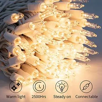 Brightown 100 Count Warm White Christmas Lights, Clear Mini Incandescent Lights on White Wire, Christmas Tree String Lights for Indoor Outdoor Decorations（26.5ft）