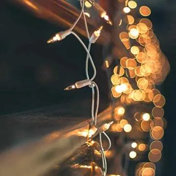 Brightown 100 Count Warm White Christmas Lights, Clear Mini Incandescent Lights on White Wire, Christmas Tree String Lights for Indoor Outdoor Decorations（26.5ft）