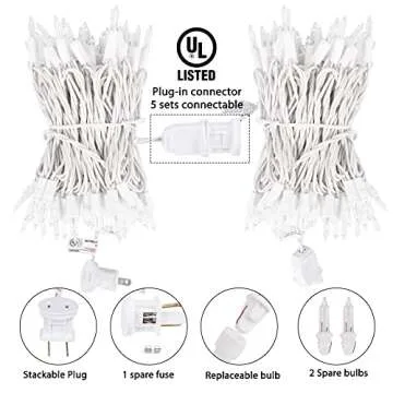 Brightown 100 Count Warm White Christmas Lights, Clear Mini Incandescent Lights on White Wire, Christmas Tree String Lights for Indoor Outdoor Decorations（26.5ft）