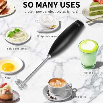 Portable Milk Frother - 15s Creamy Froth, Multifunctional, Battery-Powered, Easy to Clean, Perfect f...