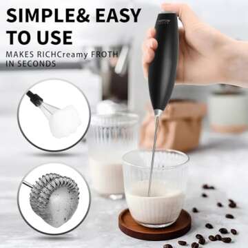 Portable Milk Frother - 15s Creamy Froth, Multifunctional, Battery-Powered, Easy to Clean, Perfect for Travel, Coffee, Matcha, Blended Drinks & Whisking Eggs!