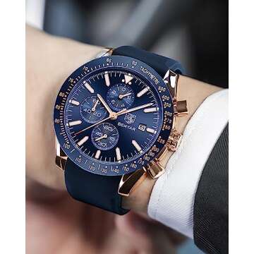 BENYAR - Stylish Wrist Watch for Men Silicone Strap Watches Quartz Movement, Waterproof and Scratch Resistant, Analog Chronograph Business Watch Mens Gift