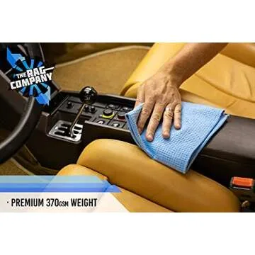 The Rag Company - Standard Waffle Weave Towels, Microfiber Detailing, Window/Glass and Drying, Wax & Polish, Lint-Free, Streak-Free, 370gsm, 16in x 16in, Light Blue (3-Pack)