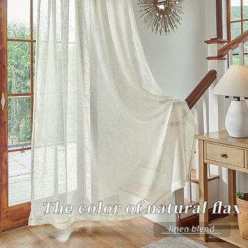 Flax Linen Semi Sheer Curtains for Living Room 2 Panels