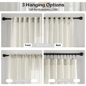 Flax Linen Semi Sheer Curtains for Living Room 2 Panels