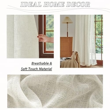 Flax Linen Semi Sheer Curtains for Living Room 2 Panels