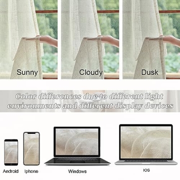 Flax Linen Semi Sheer Curtains for Living Room 2 Panels