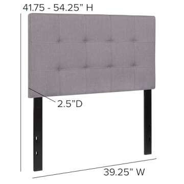 Flash Furniture Bedford Tufted Upholstered Twin Size Headboard in Light Gray Fabric