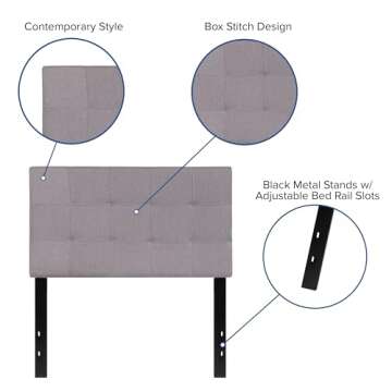 Flash Furniture Bedford Tufted Upholstered Twin Size Headboard in Light Gray Fabric