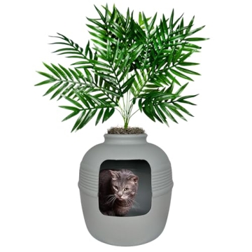 Good Pet Stuff Hidden Litter Box Base Kit, Round Enclosed Cat Planter Furniture with Fake Plant, Hoo...