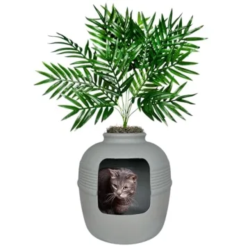 Good Pet Stuff Hidden Litter Box Base Kit, Round Enclosed Cat Planter Furniture with Fake Plant, Hoo...