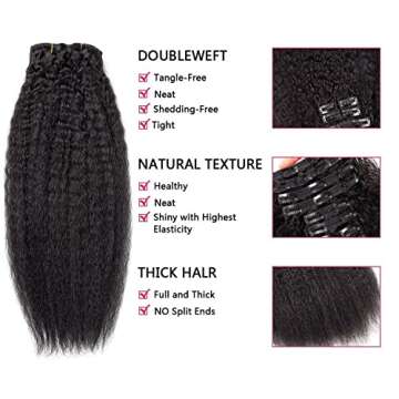 Alishow Kinky Straight Clip in Hair Extensions Real Human Hair for Black Women 20 Inch Virgin Hair Clip in Full Head Unprocessed Remy Yaki Straight Clip Ins 10pcs with 22 Clips 120 Gram Per Set