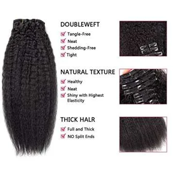 Alishow Kinky Straight Clip in Hair Extensions Real Human Hair for Black Women 20 Inch Virgin Hair Clip in Full Head Unprocessed Remy Yaki Straight Clip Ins 10pcs with 22 Clips 120 Gram Per Set