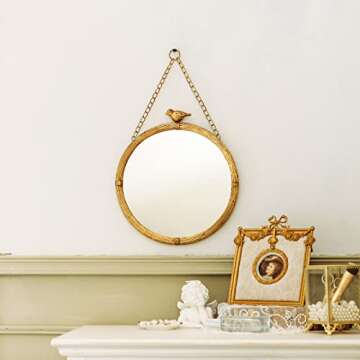 NIKKY HOME 11 Inch Decorative Small Hanging Mirrors Vintage Round Metal Framed Wall Mounted Mirror D...