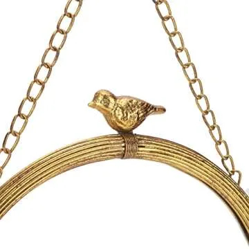 NIKKY HOME 11 Inch Decorative Small Hanging Mirrors Vintage Round Metal Framed Wall Mounted Mirror Decor with Bird for Bathroom Living Room Office, Rustic Gold