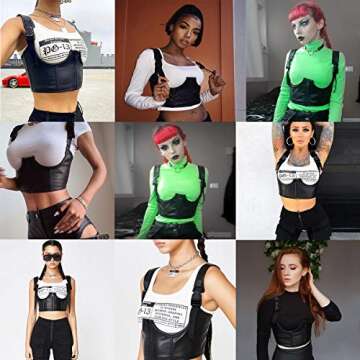 Women's PU Leather Bustier Crop Top Gothic Punk Buckle Tank Tops Camisole Corset for Club Party Festival Rave Outfit Black