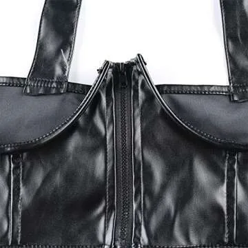 Women's PU Leather Bustier Crop Top Gothic Punk Buckle Tank Tops Camisole Corset for Club Party Festival Rave Outfit Black