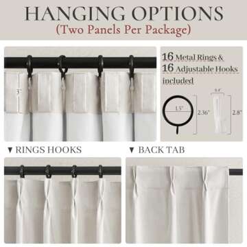 QJmydeco 102 Inch Long Curtains Blackout for Bedroom 80 Inches Wide Total Each 40 2 Panels Pinch Pleated Linen Neutral Modern Farmhouse Style Window Drapes for Living Room Back Tab (Beige Ivory)