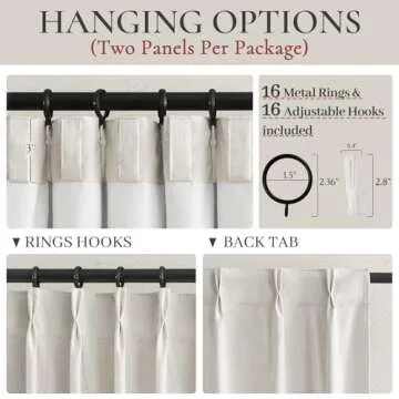 QJmydeco 102 Inch Long Curtains Blackout for Bedroom 80 Inches Wide Total Each 40 2 Panels Pinch Pleated Linen Neutral Modern Farmhouse Style Window Drapes for Living Room Back Tab (Beige Ivory)