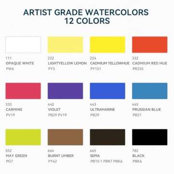 Paul Rubens Professional Watercolor Paint Set Artist Grade, 12 Colors Solid Paint with Portable Meta...