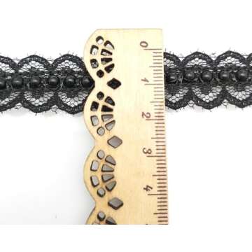 FQTANJU 5 Yard Black Pearl Beads Lace Trim Sewing Lace Ribbon Eyelet Fabric for Sewing Clothes Dress Embellishment,Gift Wrapping and Bridal Wedding Decorations