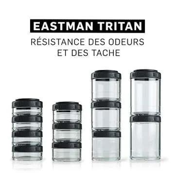 BlenderBottle GoStak Food Storage Containers for Protein Powder, Healthy Snacks, and Portion Control, 40cc (Pack of 4), Black