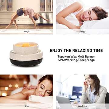 Tepaken Ceramic Candle Wax Warmer Wax Melt Warmer Wax Melter for Scented Wax, Yankee Jar Candles or Oil Candle Wax Burner Gifts for Home Office Decor Women as Gifts for Mom Grandma Women Girls