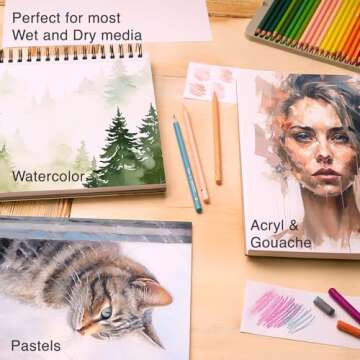 Artisto Watercolor Pads 5.5x8.5”, Pack of 3 (90 Sheets), Spiral Bound, Acid-Free Paper, 140lb (300gsm), Perfect for Most Wet & Dry Media, Ideal for Beginners, Artists & Professionals