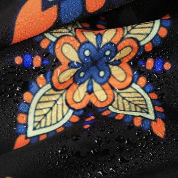 Turkish Pattern Tassel Shower Curtains for Bathroom, Black and Orange Bohemian Vintage Shower Curtain Set, with Hooks, 72 Inch Shower Curtain Decoration