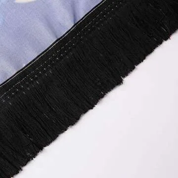 Turkish Pattern Tassel Shower Curtains for Bathroom, Black and Orange Bohemian Vintage Shower Curtain Set, with Hooks, 72 Inch Shower Curtain Decoration