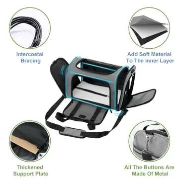 Soundy Dog Carrier Cat Carriers Airline Approved Pet Carrier for Small Medium Dogs Cats Under 15Lbs Puppies Collapsible Soft Sided TSA Travel Puppy Carrier Bag (Medium, Grey)