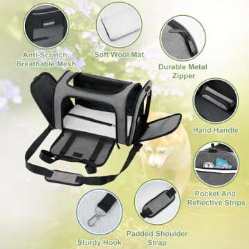 Soundy Dog Carrier Cat Carriers Airline Approved Pet Carrier for Small Medium Dogs Cats Under 15Lbs Puppies Collapsible Soft Sided TSA Travel Puppy Carrier Bag (Medium, Grey)