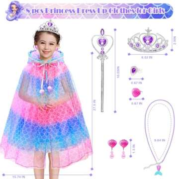 Toys for Girls,Princess Dresses for Girls Toys for 3 4 5 6 7 8 Year Old Girls,Toddler Princess Dress Up Clothes for Little Girls Halloween Costumes,Mermaid Kids Toys Set Easter Christmas Birthday Gift