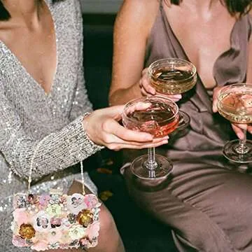 Womens Floral Clutch Purse,Girls Rose Nude Purse,3D Sequins Evening Handbag for Wedding Prom Banquet Party,Christmas Gifts for Ladies (pink)