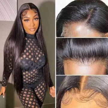 CATWO Straight Full Lace Frontal Wigs Human Hair 13x6 Pre Bleached Wig with Tiny Knots 13x6 HD Trans...