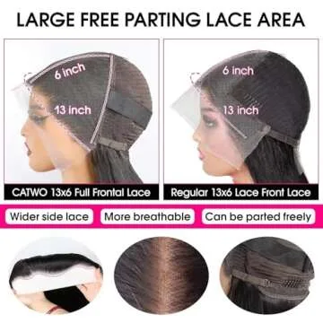 CATWO Straight Full Lace Frontal Wigs Human Hair 13x6 Pre Bleached Wig with Tiny Knots 13x6 HD Transparent Lace Front Wigs Pre Plucked Natural Hairline 210% Density Straight Hair Wigs for Black Women