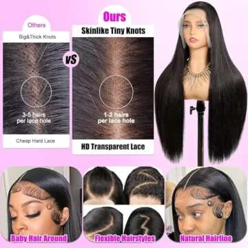 CATWO Straight Full Lace Frontal Wigs Human Hair 13x6 Pre Bleached Wig with Tiny Knots 13x6 HD Transparent Lace Front Wigs Pre Plucked Natural Hairline 210% Density Straight Hair Wigs for Black Women