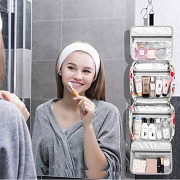 Bosidu Hanging Travel Toiletry Bag,Large Capacity Cosmetic Travel Toiletry Organizer for Women with ...