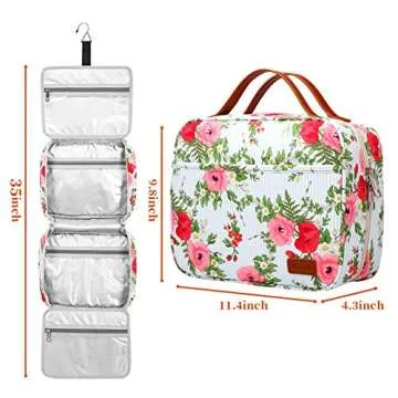Bosidu Hanging Travel Toiletry Bag,Large Capacity Cosmetic Travel Toiletry Organizer for Women with 4 Compartments & 1 Sturdy Hook,Perfect for Travel/Daily Use/Christmas