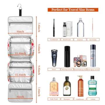 Bosidu Hanging Travel Toiletry Bag,Large Capacity Cosmetic Travel Toiletry Organizer for Women with 4 Compartments & 1 Sturdy Hook,Perfect for Travel/Daily Use/Christmas