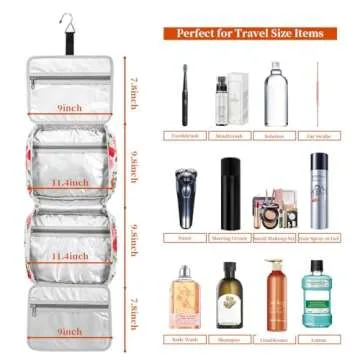 Bosidu Hanging Travel Toiletry Bag,Large Capacity Cosmetic Travel Toiletry Organizer for Women with 4 Compartments & 1 Sturdy Hook,Perfect for Travel/Daily Use/Christmas