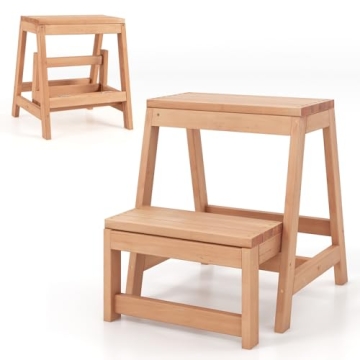 Giantex Folding Step Stool - Solid Wood, Multi-Use Home Ladder